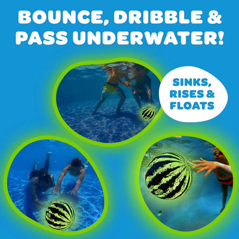 Watermelon Ball Lit - Glow in The Dark Pool Toy for Kids Ages 8-12, Teens, Adults - 9 Inch Swimming Pool Game for Family Fun 9" 9" Green LED Light-Up - BeesActive Australia