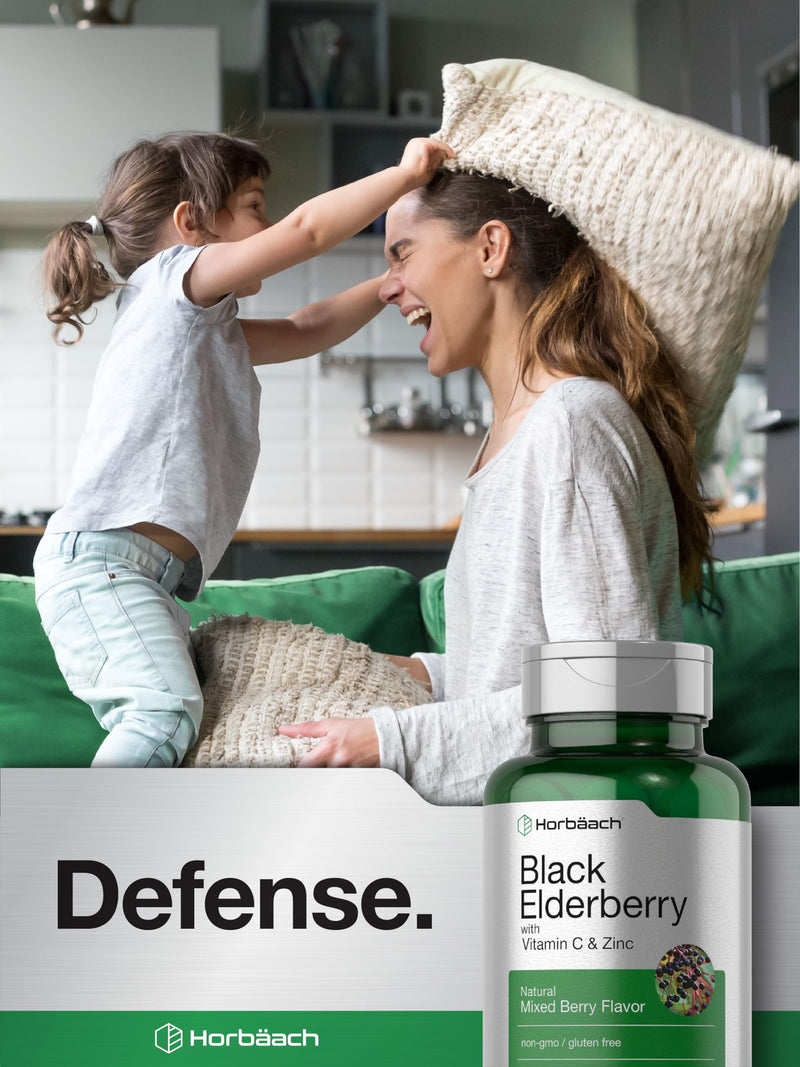 Horbaach Black Elderberry with Vitamin C and Zinc | 90 Chewable Tablets | Mixed Berry Flavor | Immune Support Complex | Vegetarian, Non-GMO, and Gluten Free Supplement 90 Count (Pack of 1)