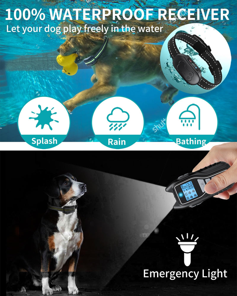 Dog Shock Collar - 2000FT Dog Training Collar with Remote, IPX7 Waterproof E Collar for Dogs with 4 Safe Training Modes Beep Vibration Shock Flashlight Perfect for Small Medium and Large Dogs - Gray Grey - BeesActive Australia