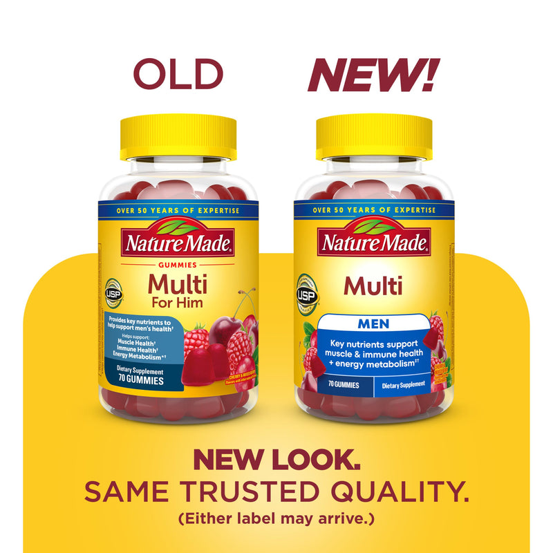 Nature Made Multi for Men, Mens Multivitamins Gummies, 70 Count | Gummy Vitamins and Minerals for Energy Metabolism Support, Multivitamin for Men, Cherry & Mixed Berry Flavors, 35 Day Supply Cherry and Mixed Berry 70 Count (Pack of 1)