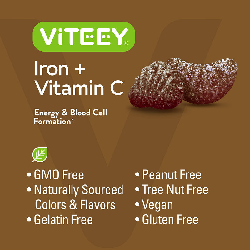 Viteey Iron Gummies - Iron with Vitamin C | Energy, Blood Support and Anemia Supplement for Women & Men - Vegan, Gluten Free - 120 Count 1 Count (Pack of 120)