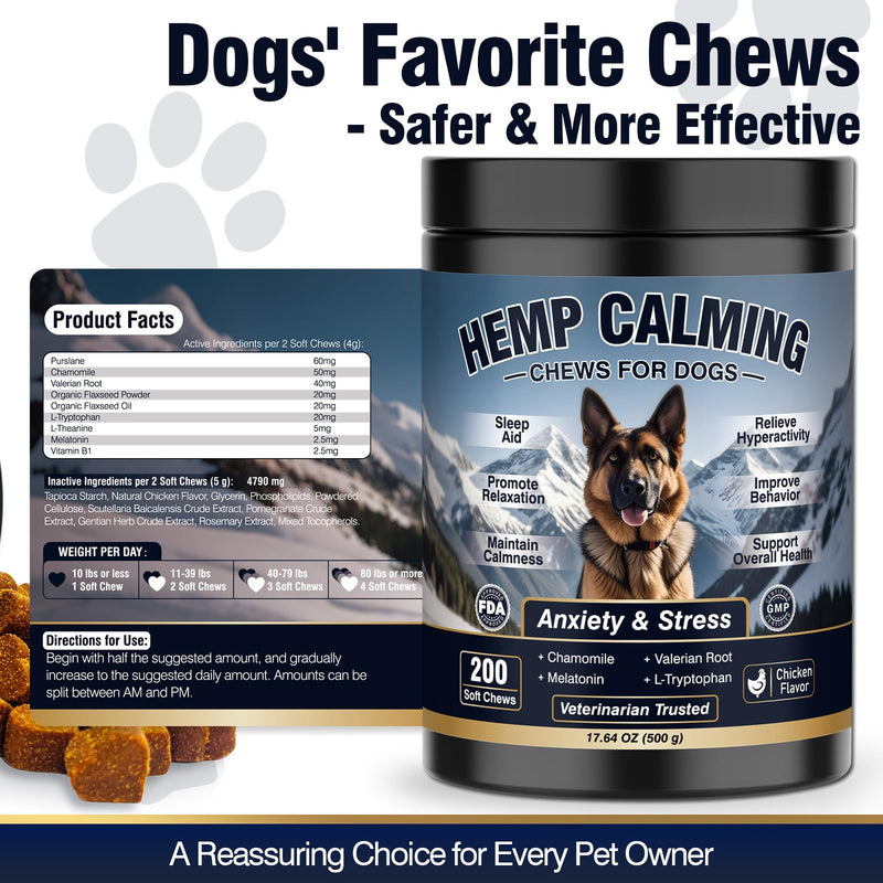 Dog Calming Chews 200ct, Calming Chews for Dogs - Anxiety and Stress Relief Treats Melatonin Bites Sleep Calm Dog - Separation, Fireworks, Thunder, Barking for Dogs - Chicken
