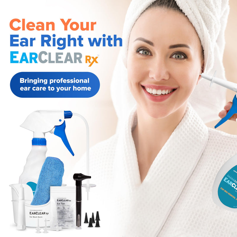 EarClearRX Flexible Tip Kit – Complete at-Home Ear Cleaning Kit for Adults & Kids - Easy-to Use Ear Cleaner - Includes Bottle Washer, Basin, 20 Disposable Tips, Microfiber Towel & Otoscope Penlight - BeesActive Australia