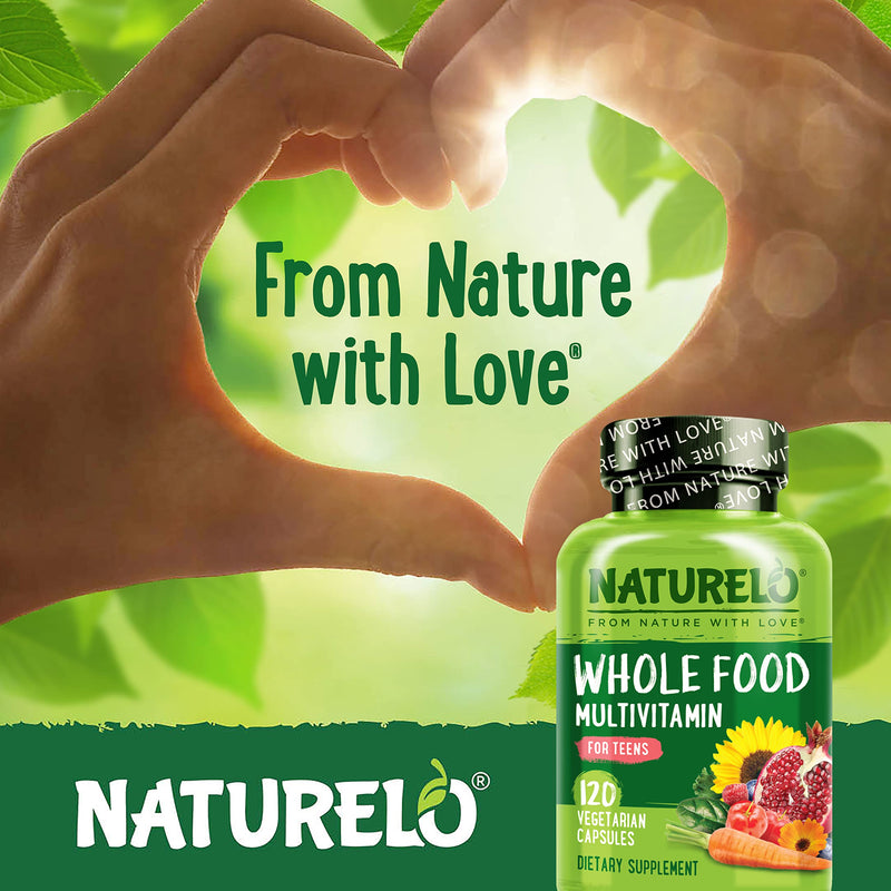 NATURELO Multivitamins for Teenage Girls/Boys, 120 Capsules | Whole Food Multivitamin with Minerals, Non-GMO, Vegetarian 120 Count (Pack of 1)