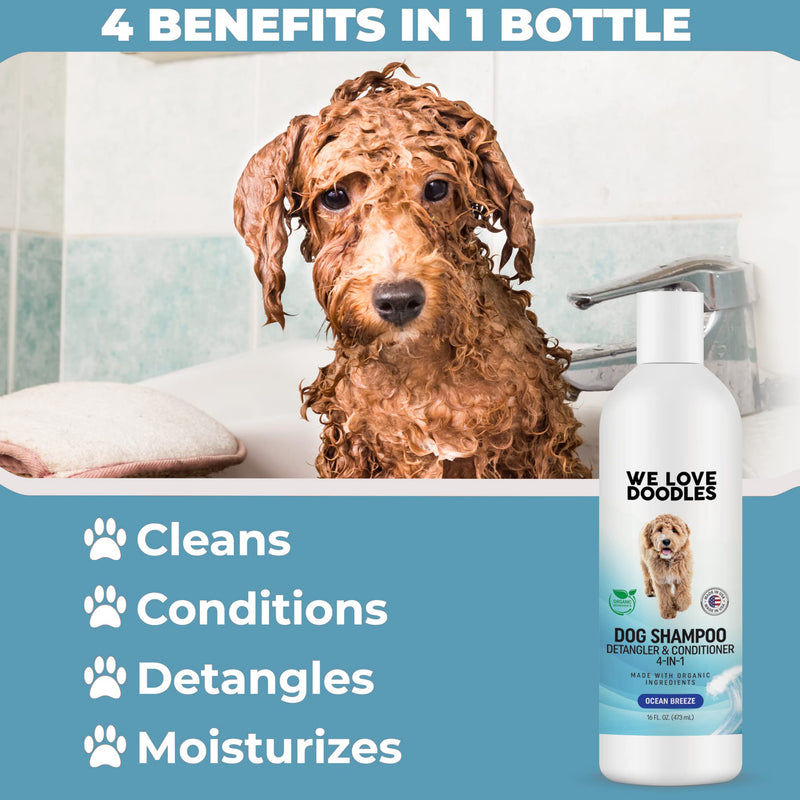 USDA Organic Dog Shampoo, Conditioner & Detangler - Best Shampoo for Goldendoodles, Poodles & Doodles - for Matted Pet Hair - Sensitive Skin Shampoo for Puppies - Made in The USA, 16OZ (Ocean Breeze) Ocean Breeze - BeesActive Australia