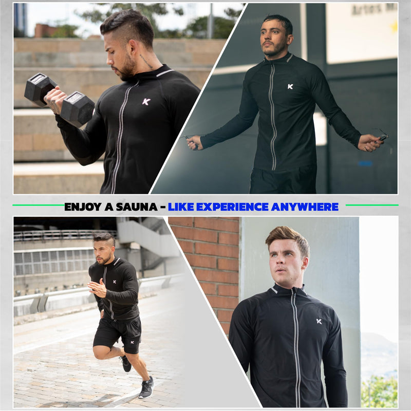 Kewlioo Pro Men's Heat Trapping Sauna Suit For Men, Sauna Long Sleeve Sauna Shirt for Gym, Workouts Black Jacket XX-Large