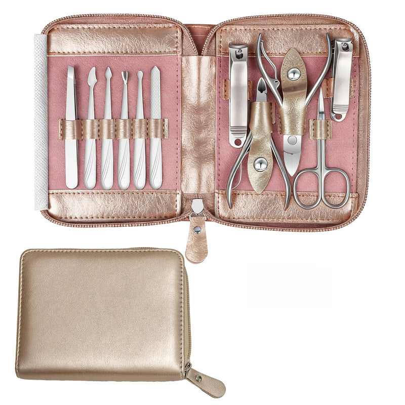 Manicure Set 11 in 1 Stainless Steel Nail Clippers for Men，Manicure Kit for Women，Nail Grooming Kit，Nail Clipper Set，Personal Care Tools（Champagne Colour） Champagne Colour - BeesActive Australia