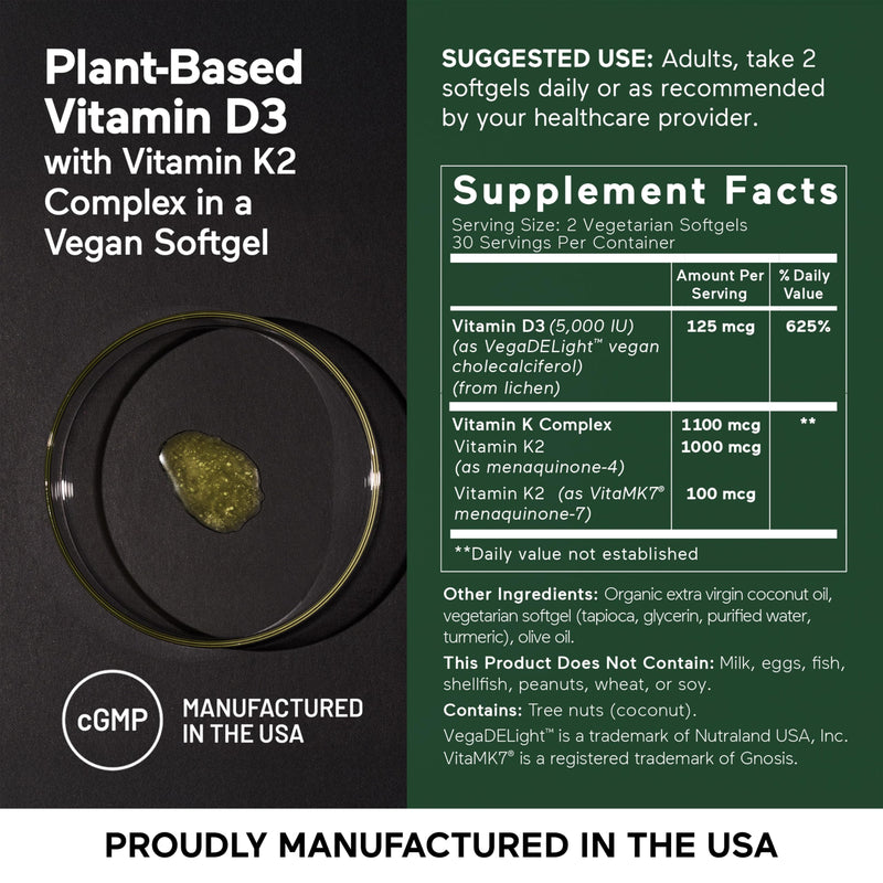 SMARTERNUTRITION Vegan Vitamin D3 5000 IU + Natural Vitamin K2 1100 mcg in Organic Coconut & Olive Oil - D3 K2 Supplement for Immune & Bone Support - 180 Softgels[90 Day Supply] 60 Count (Pack of 3)