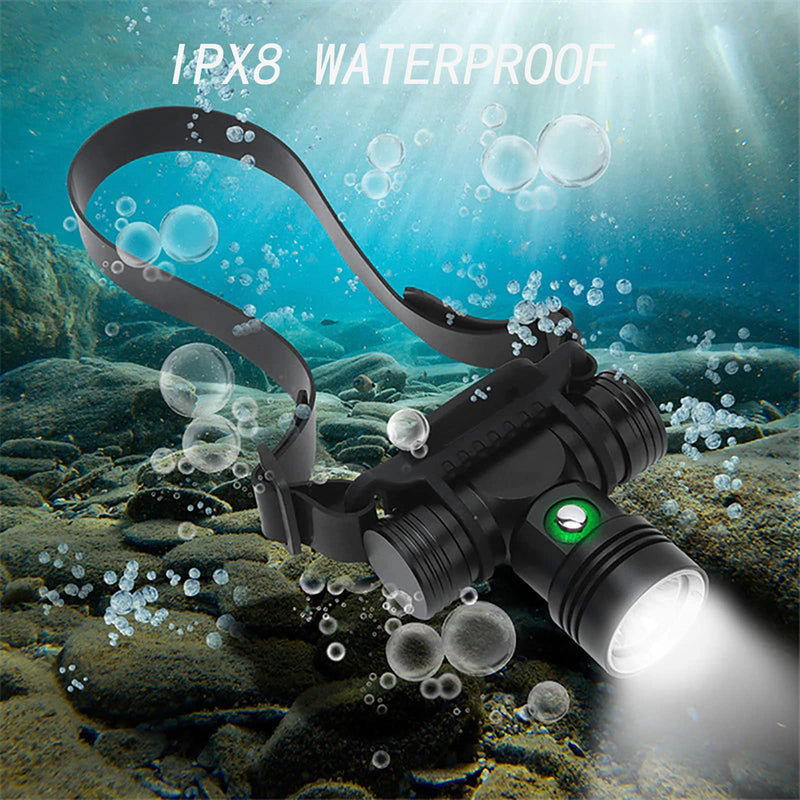 Diving Headlamp, Rechargeable Swimming Headlight Super Bright,IPX8 Waterproof headlamp 3 Modes,Underwater 100m Swimming Head Lamp for Divers Under Water Sports (A) A