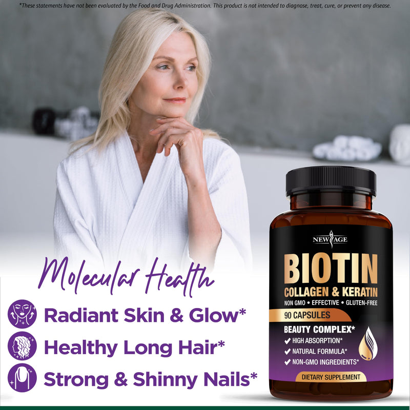 NEW AGE Biotin Collagen Keratin Hyaluronic Acid - Hair Growth Vitamins for Men and Women, Nails, Hair, Skin Vitamins and DHT Blocker with Vitamin E Folic Acid Pumpkin Seed MSM- 270 Count 270 Capsules (Pack of 3)