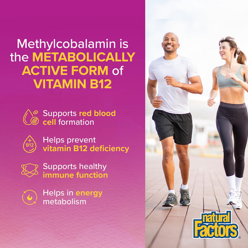 Natural Factors Methylcobalamin 10,000 mcg - Vitamin B12 Supplement in Metabolically Active Form - Supplement Supports Cll Formation & Energy Production - 30 Chewable Tablets (30 Servings) 30 Count (Pack of 1)