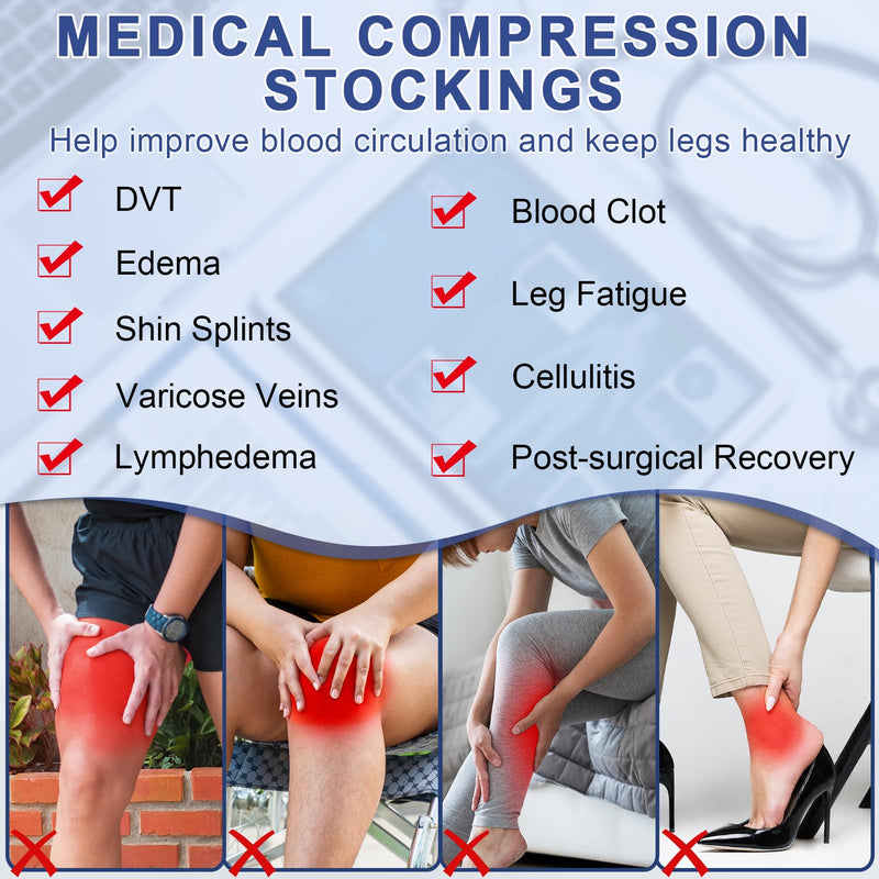 beister Thigh High Compression Socks 20-30 mmHg for Women & Men Closed Toe Black Small