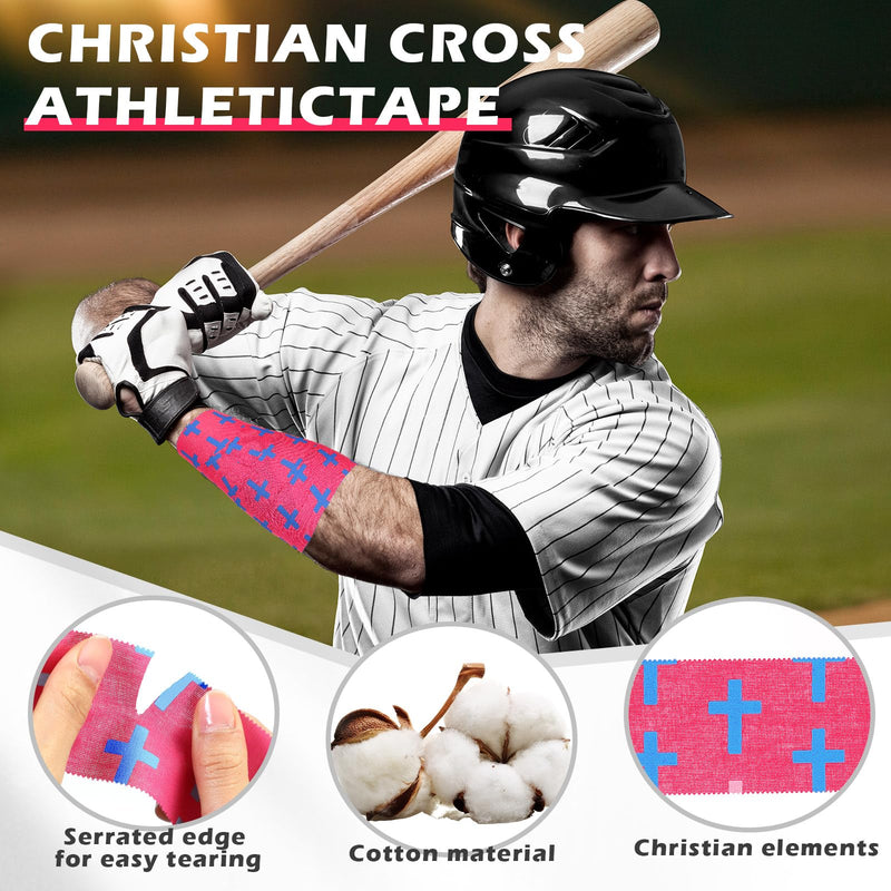 TrelaCo 1 Pcs Wrist Tape Baseball Cross Athletic 2in x 23ft Cotton Cross Wrist Tape Serrated Edges for Fingers Ankles Injury Wrap, Football Baseball Hockey Soccer (Rose Red) Rose Red