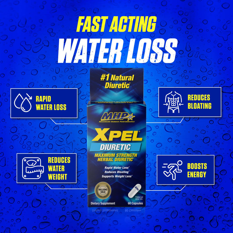 Maximum Human Performance Xpel Maximum Strength Diuretic Water Pills, for Water Retention Relief, Weight Loss Support, with Vitamin B-6 Potassium Dandelion Root, 80 Capsules, (Pack of 2) 80 Count (Pack of 2)