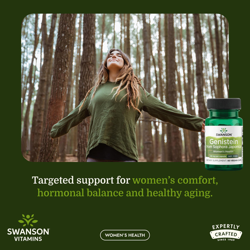 Swanson Soy-Free Genistein Plant-Based Supplement for Women Seeking Hormonal Balance, Bone, and Cardiovascular Support - 125 mg (60 Vegan Capsules) | Plant-Based Soy-Free Genistein for Women Seeking Hormonal Balance, Bone and Cardiovascular Support, 98...