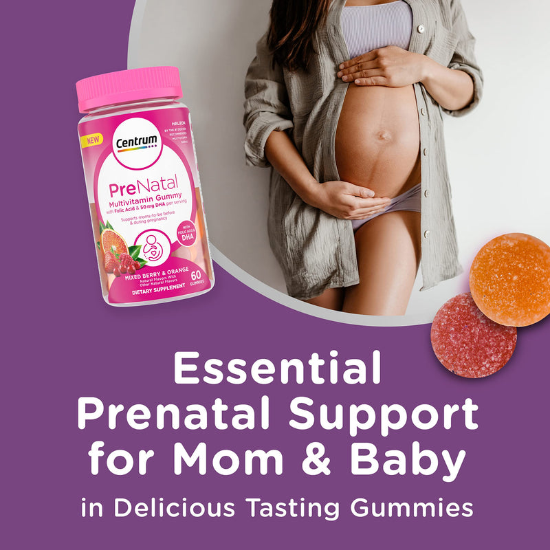 Centrum Prenatal Multivitamin Gummies, 60 Count | Prenatal Vitamin D Gummies with DHA, Folic Acid, Iodine and Other Essential Nutrients, Gluten Free, Non-GMO Ingredients 1 Count (Pack of 60)