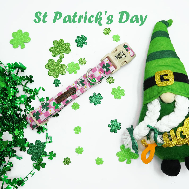 St Patrick's Day Dog Collar-Trefoil Dog Collar Spring Pet Collar Adjustable Cute Pet Collar Soft Pink Dog Collar Holiday Puppy Collar Geen Cotton Necklace Gift for Large Dogs Large (Pack of 1) TrefoilⅡ - BeesActive Australia