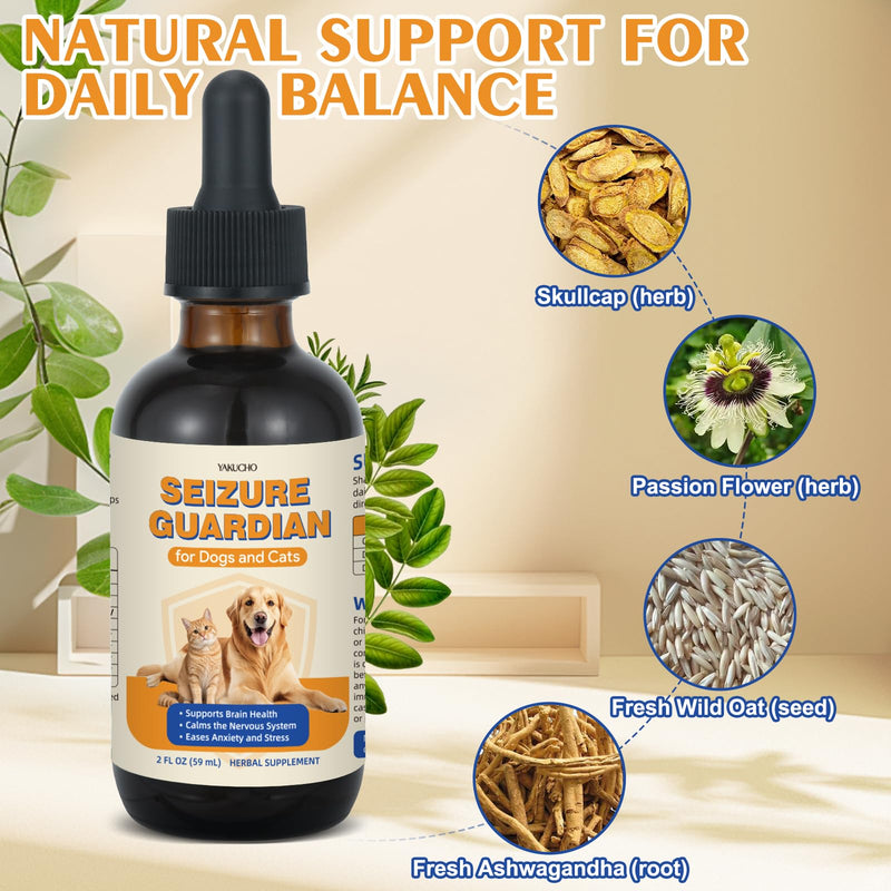 Seizure Guardian for Dogs and Cats, Herbal Nervous System Support with Skullcap, Passionflower, Wild Oat & Ashwagandha – Helps with Occasional Shaking & Muscle Tension, Easy Touse - 59 mL