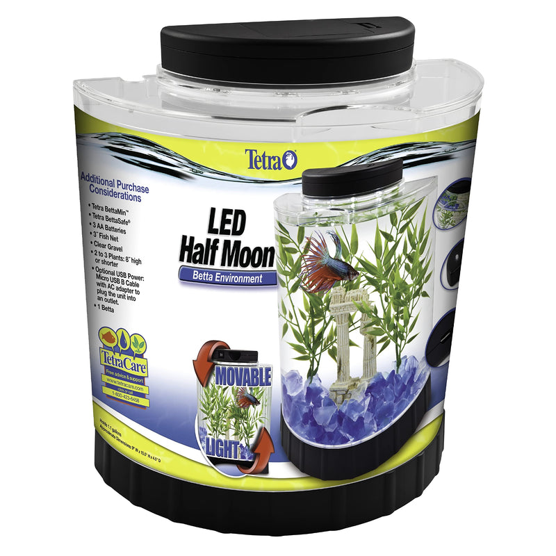 Tetra 1 Gallon Half Moon Small Fish Tank w/ Movable LED Light, For Betta & Gold Fish, Aquarium 9"W,10.5"H,4.5"D - BeesActive Australia