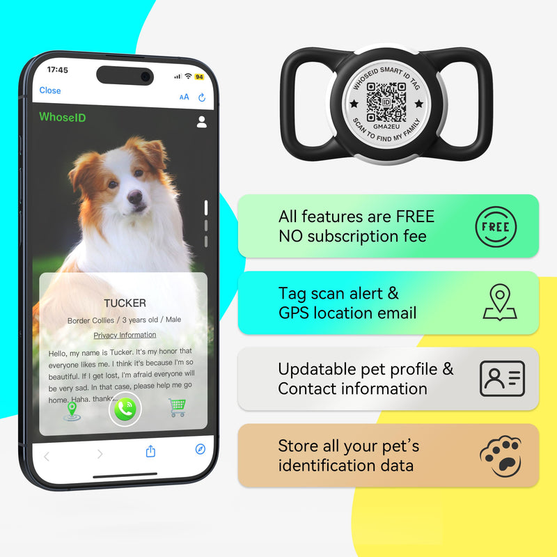 QR Code Airtag Holder, Scan QR Code Send Location Alert Email, Waterproof Full Body Protection Anti-Lost Air Tag Case, Airtag Accessories for Dog, Cats, Collar, Backpack (Black, Regular) Black - BeesActive Australia