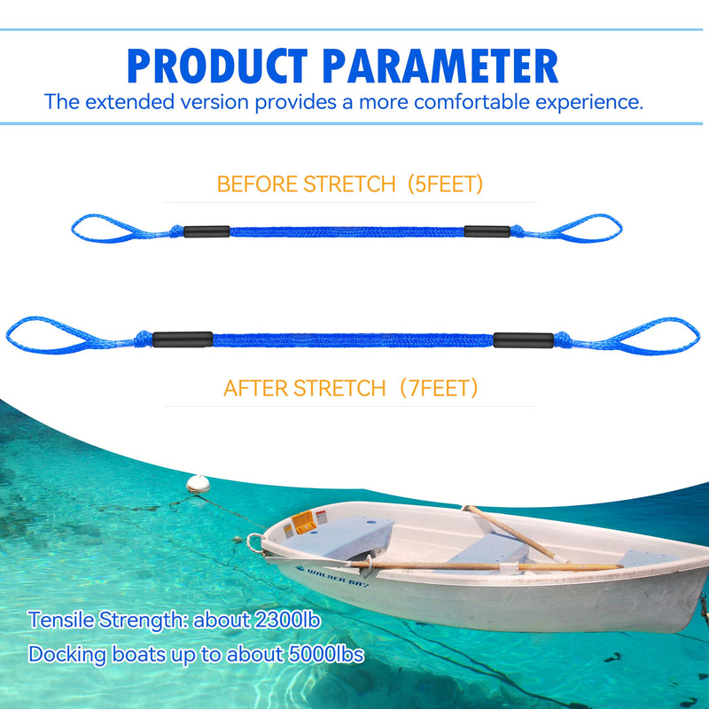 Bungee Dock Line with Loops – Lightweight Elastic Mooring Rope for Quick Docking (2, Blue, 5 Feet) 2