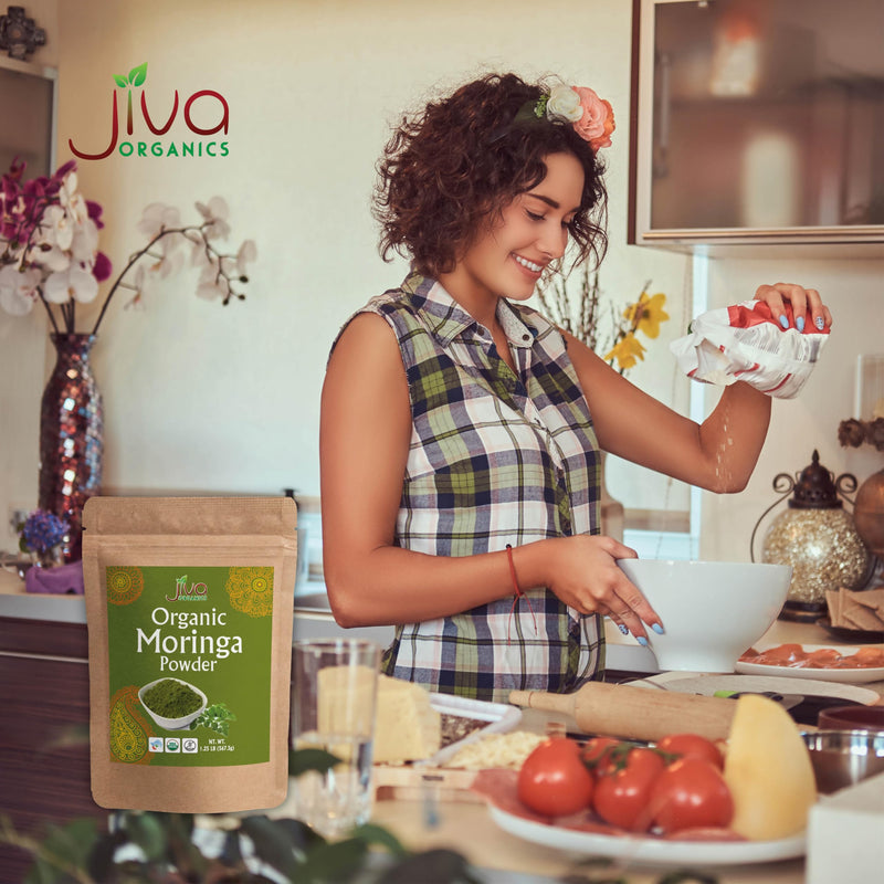 Jiva Organics Moringa Powder 1.25LB Bulk Bag - Moringa Oleifera Leaf Powder - Great for Hair, Rich in Immune Vitamin, Great Superfoods for Moringa Tea, Moringa Drink, India Grown, Vegan