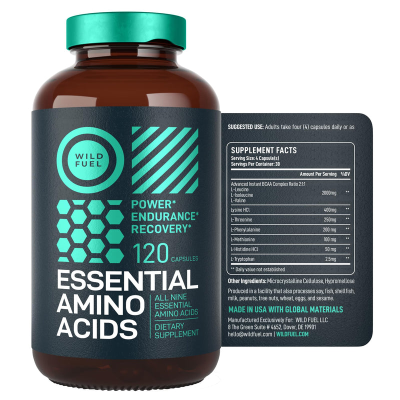 Essential Amino Acids Supplement - All 9 EAAs with BCAAs Amino Acids (Leucine, Lysine, Valine, Threonine) - 3,000mg Per Serving - Muscle Growth, Power, Recovery - 120 Vegan, Caffeine Free Capsules 1 pack - 120 servings