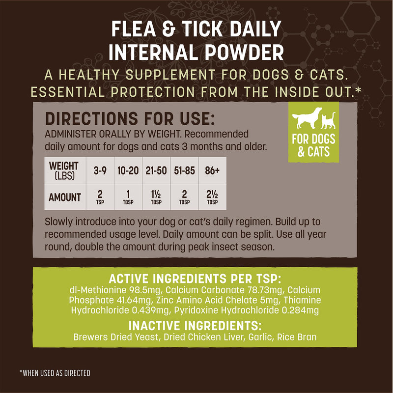 Earth Animal Apothecary Natural Flea & Tick - Daily Internal Powder Supplement for Dogs & Cats - 1 lb
