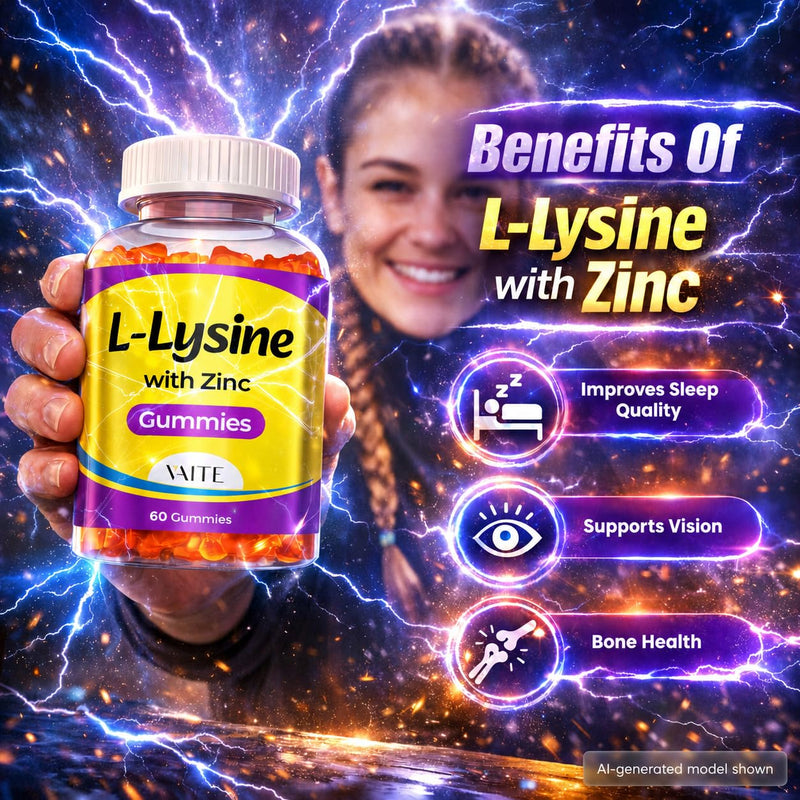 VAITE L Lysine Gummies 1000mg with Zinc - Supports Skin, Lip, Vegan, Gluten Free, 60 Chewable L-Lysine for Adults, Vitamins Tissue Health & Immune System, Amino Acid & Complex Supplements, Non-GMO 1 Pack