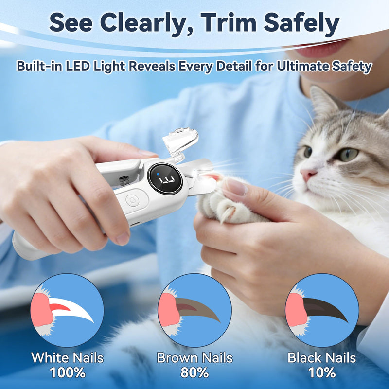 2-in-1 Dog Nail Clippers & Grinder with Light, Quiet Electric Pet Nail Trimmer for Large Medium Small Dogs & Cats, 3 Speeds, Rechargeable, Splash Guard & Safety Lock, Painless Grooming Tool (White) - BeesActive Australia