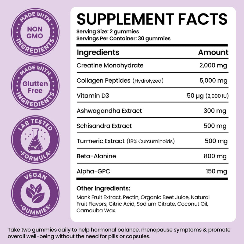 Menopause Gummies for Women for Hot Flashes, Night Sweats & Mood Swings | Menopause Gummy Vitamins, Relief for Night Sweats & Mood Swings, Helps Sleep Disruptions & Brain Function, 60 Vegan Gummies