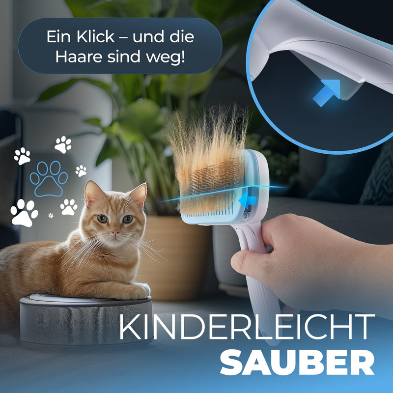 Cat brush [with cover] - grooming brush for long and short-haired cats, removes loose hair and tangles from your cat [auto-clean system] fur brush cat accessories, indoor cat brush | FC LINE - BeesActive Australia