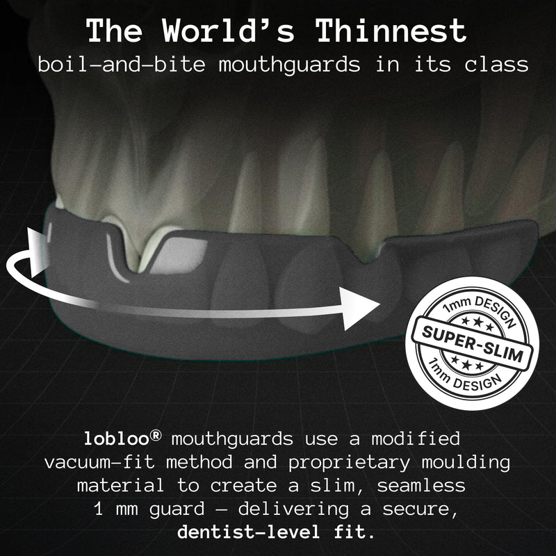 lobloo® PRO-FIT Sports Mouthguard – Ultra Slim 1mm | Dentist-Level Protection | Precision Vacuum-Fit | Oxygen Performance | MMA, Boxing, Football, Basketball. (Large +14yrs, Black) Large +14yrs - BeesActive Australia