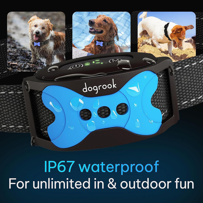 DogRook Dog Bark Collar - Rechargeable Smart Anti Barking Collar for Dogs - Waterproof No Shock Bark Collar for Small/Medium/Large Dogs - 5 Sensitivity Levels - Anti Bark Collar for Dogs - Dog Collar Blue - BeesActive Australia