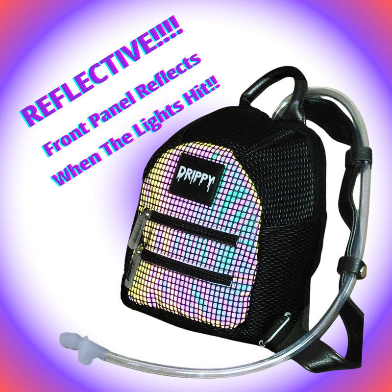 Reflective Mini Rave Hydration Pack - Hydropack Backpack for Women & Men – 1.5L Leakproof Bladder – Rave Essentials and Accessories - Hydro Pack for Music & EDM Festivals - Black - BeesActive Australia