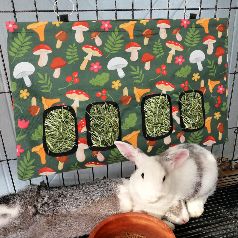 Rabbit Hay Feeder Bag with 4 Holes Mushroom Guinea Pig Hanging Hay Feeding Bag Storage Dispenser for Chinchilla Hamster Bunny Small Animal Pet - BeesActive Australia