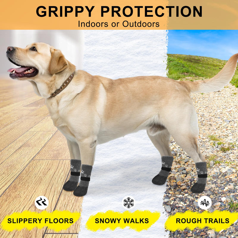 BEAUTYZOO Dog Boots Dog Snow Boots for Winter, Fleece Warm Dog Booties & Paw Protectors, Waterproof Dog Socks to Prevent Licking for Hardwood Floor Anti-Slip Small Medium Large Senior Dogs Shoes,Grey Grey XL(2.36"W | Pack of 4) - BeesActive Australia