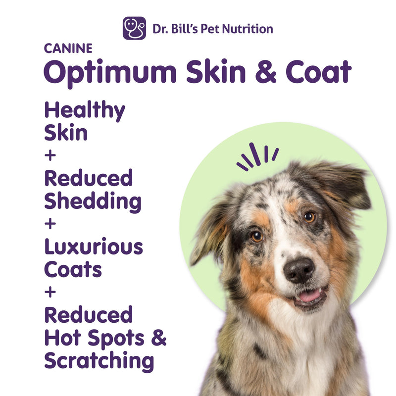 Dr. Bill's Canine Optimum Skin & Coat – Reduces Shedding, Itching, Dry Skin – Allergy Relief for Healthy Fur - Omega 3, Collagen, Biotin & Hyaluronic Acid – 340g Vet-Recommended Dog Supplement