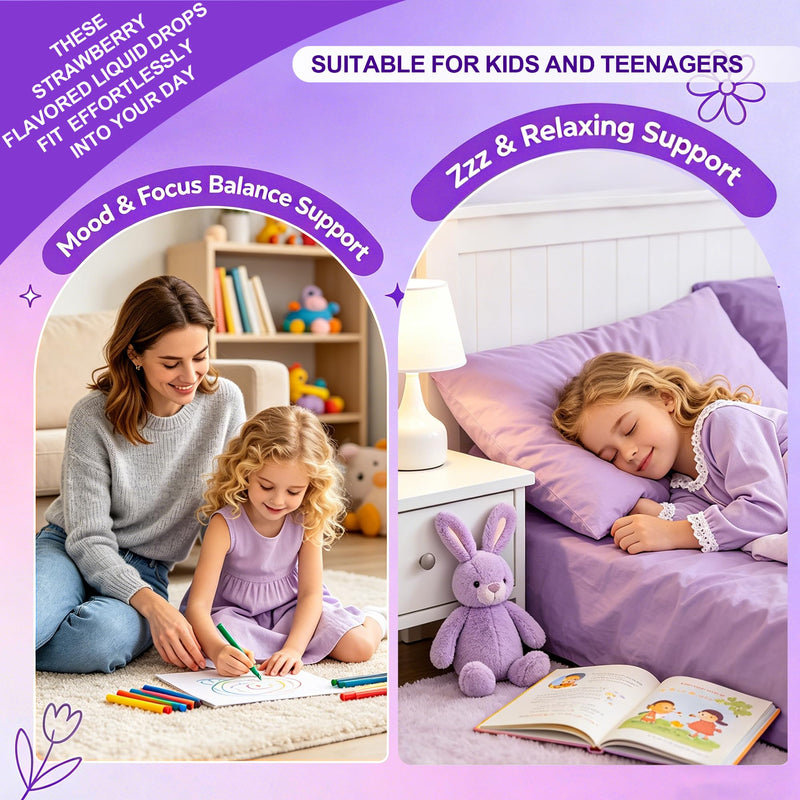 2 Pack Kids Magnesium Liquid Drops -Magnesium Glycinate Liquid for Kids Supplement-w/L-theanine Omega-3 PS Zinc Vitamin B6 D3 for Sleep Relaxation Brain Bones Immunity - 2 Fl Oz, Strawberry Flavor