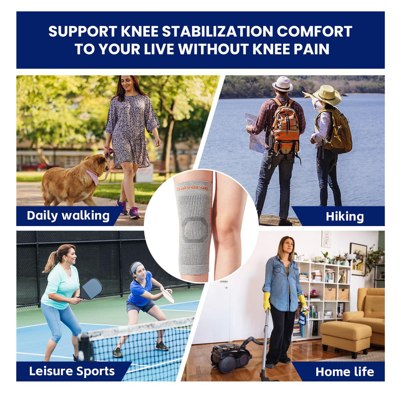 Galvaran Compression Knee Brace for Women & Men – Knee Support Sleeve for ACL, MCL, Meniscus Pain Relief, Joint Swelling & Injury Recovery | Skin-Friendly Anti-Slip Design | Daily Use & Sports Gray Medium - BeesActive Australia