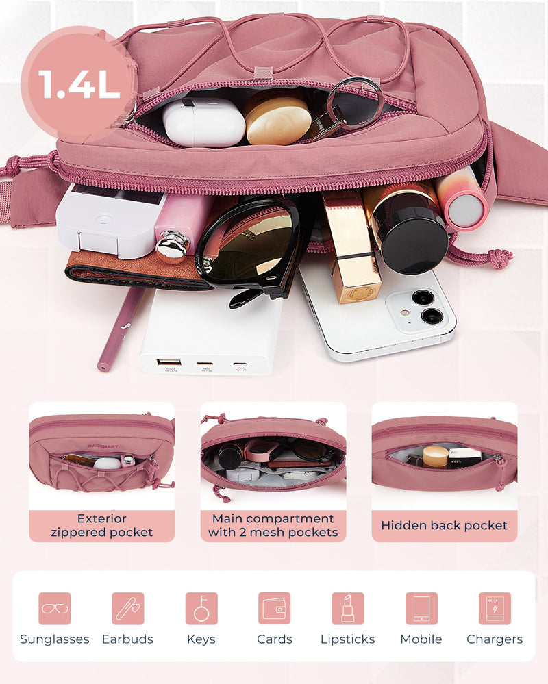 BAGSMART Fanny Packs for Women Small Belt Bag with Adjustable Strap Waist Pack for Running Workout Traveling Hiking, Pink