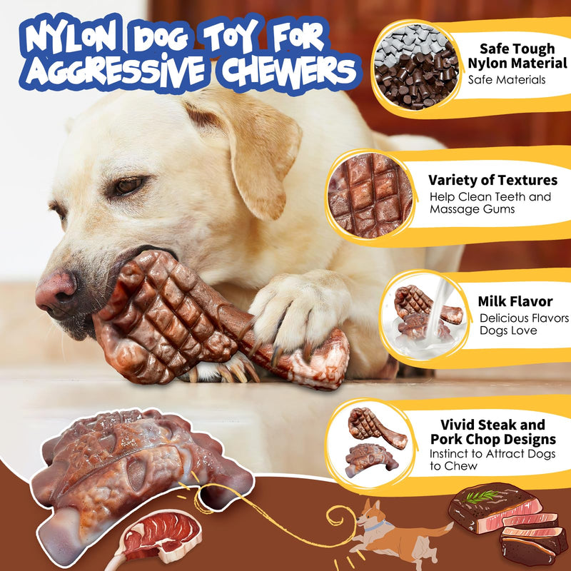 Dog Chew Toys for Aggressive Chewers：2 Pack Indestructible Dog Toy for Large Breed- Tough Nylon Teething Bone Toy to Keep Them Busy Medium - BeesActive Australia