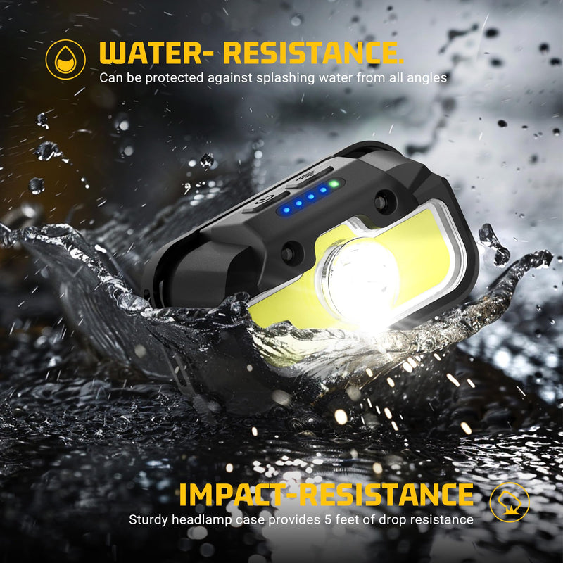 Headlamp Rechargeable 2 Pack, 1300 Lumen Ultra-Bright Head Lamp with Red Light, Waterproof Motion Sensor Head Lights for Forehead with White Green, 14 Modes Adjustable Headlight for Camping Cool Black 2 Packs