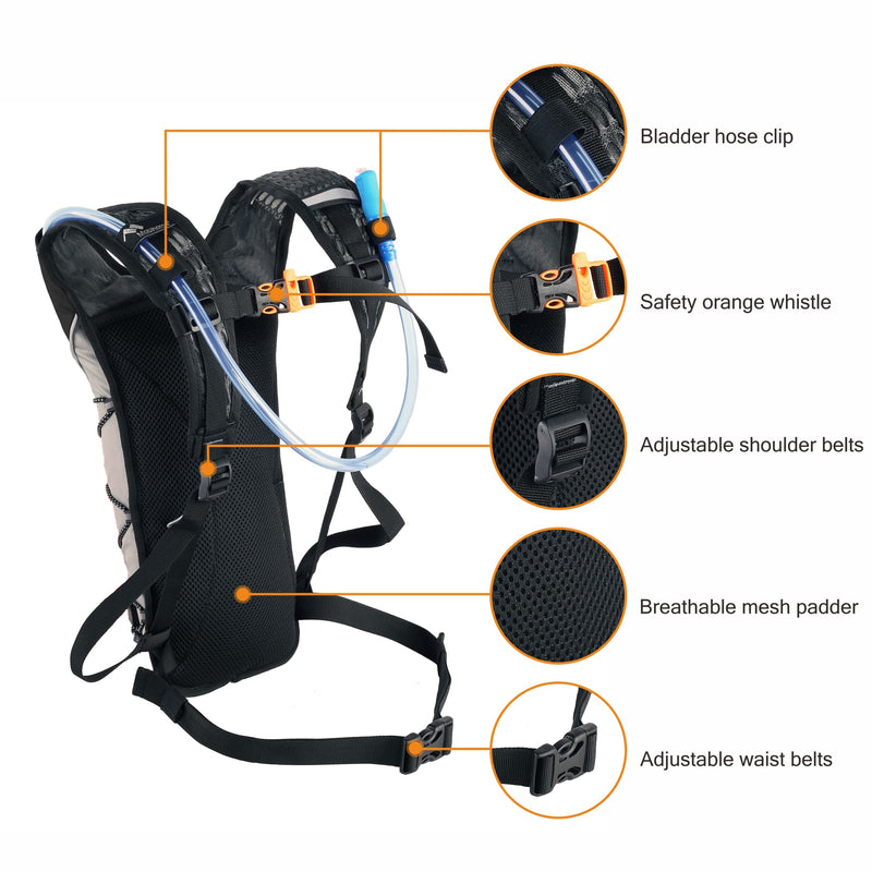 Hydration Backpack & 2L Leak Proof Water Hydration Bladder,Lightweight Running Backpack & Hydration Pack, Running, Hiking, Cycling, Climbing,Skiing for Men Women & Kids, Airflow Camel Pack Black-001