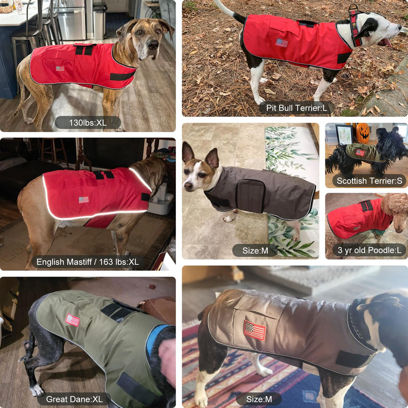 BEAUTYZOO Reflective Dog Winter Coat for Small Medium Large Great Dane Dogs,Winter Dog Jacket with Fleece Lining Dog Cold Weather Coat,Oxford Canvas Waterproof Windproof Dog Clothes,Easy Wear Dog Vest XL(Chest Girth 34"-45", Back 24", Neck 24"-29") Green - BeesActive Australia