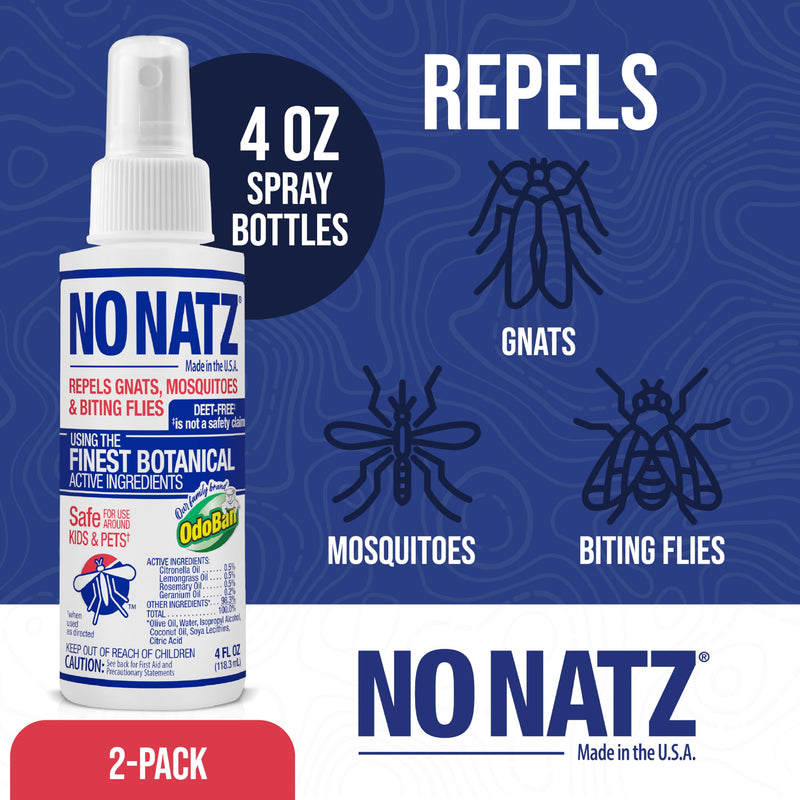No Natz Botanical Insect Repellent, DEET-Free, Made with Natural Essential Oils, Non-Greasy Formula, Made in The USA, Fresh Scent, 4 Ounce Spray Bottle, 2-Pack 4 Fl Oz (Pack of 2)