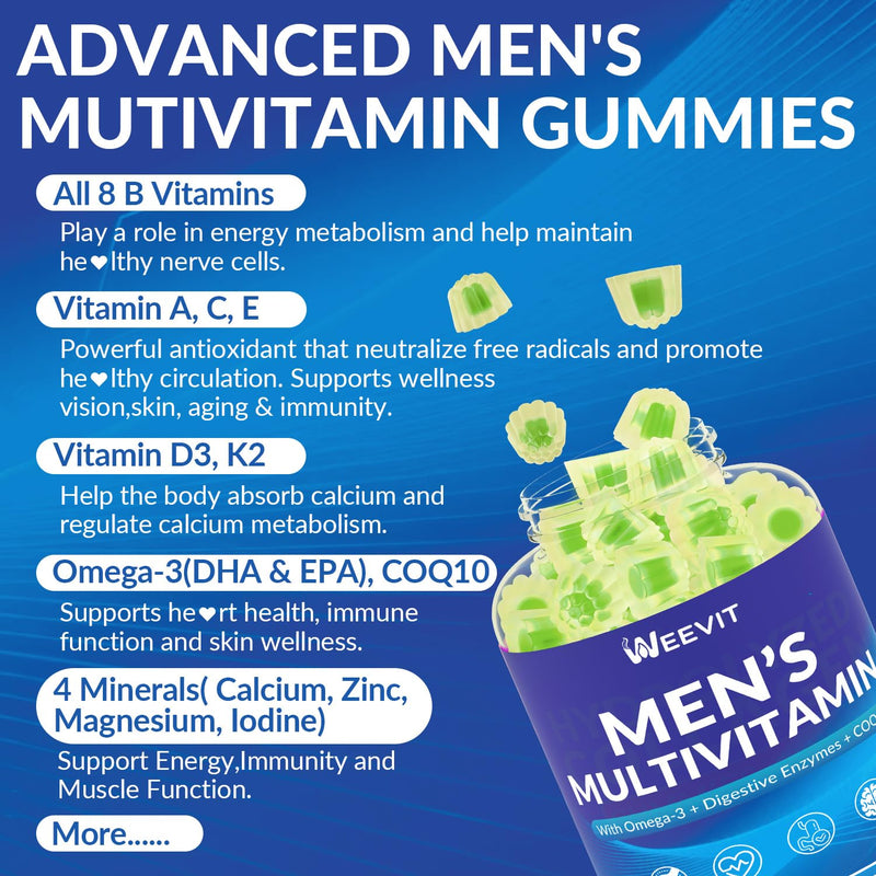 Multivitamin for Men, Mens Multivitamins Gummies w/Omega 3, CoQ10, Lycopene | Methylated Multivitamin, Sugar Free, Vegan 60 Count (Pack of 2)