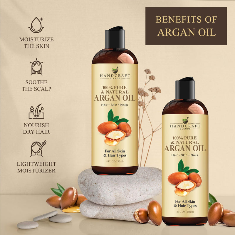 Handcraft Blends Moroccan Argan Oil - 8 Fl Oz - 100% Pure and Natural - Premium Grade Carrier Oil for Skin and Hair - Hair and Body - Massage - Cold-Pressed Argan Oil 8 Fl Oz (Pack of 1) 8 Fl Oz (Pack of 1) - BeesActive Australia