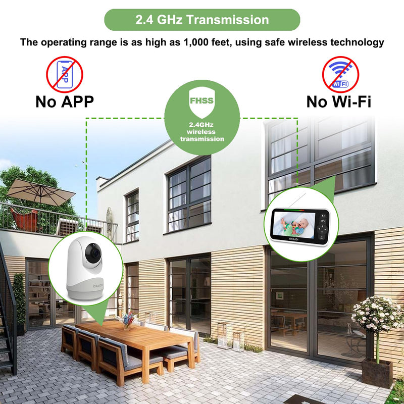 Baby Monitor with Camera and Audio, 5" Large Screen with 30-Hour Battery, 1000ft Range Video Baby Monitor, Remote Pan-Tilt-Zoom Baby Monitor No WiFi, Night Vision, VOX, 2-Way Talk, 8 Lullabies - BeesActive Australia