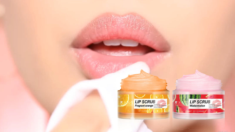 2 PACKS Lip Scrub, Deep Moisturizing, Nourishing Lips, Gentle Exfoliating And Moisturizing Lips, Home Lip Care For Men And Women Dark Lip Corrector, 1.76 fl oz, Watermelon & Orange